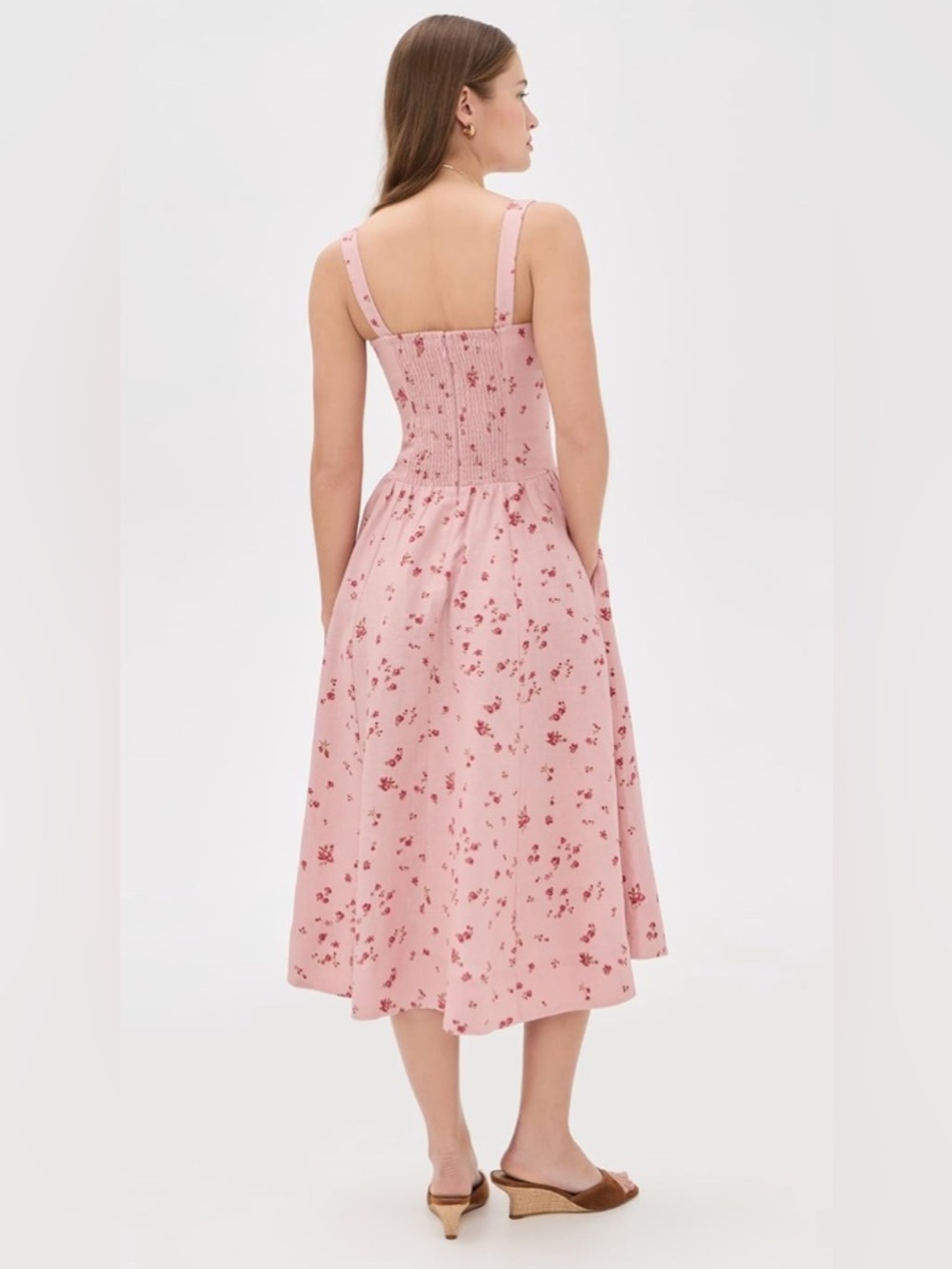NEW Reformation Janu Midi Linen Dress Noelia Pink Floral | US 0 UK 4 - Picture 2 of 14